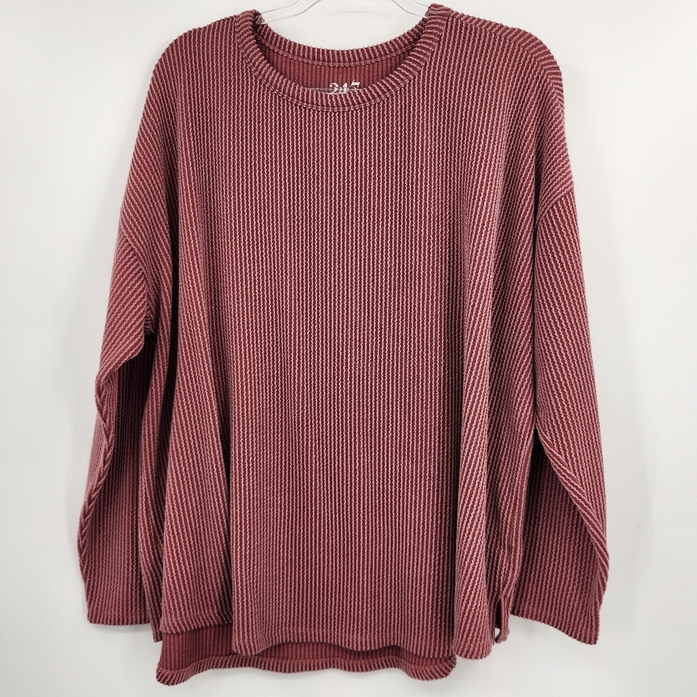 Maurices 24/7 Ribbed Long Sleeve Crewneck Tee Womens Plus Size 1X Burgundy